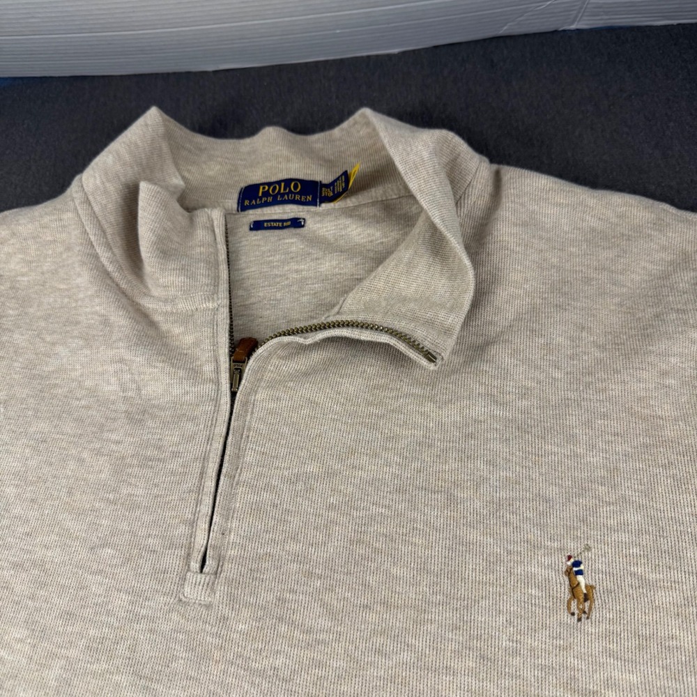 Polo Ralph Lauren Mens 3XLT Estate Rib Quarter Zip Pullover Oatmeal Heather